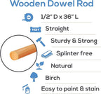 Dowel Rods Wood Sticks Wooden Dowel Rods - 1/2 x 36 Inch Unfinished Hardwood Sticks - for Crafts and DIYers - 250 Pieces by Woodpeckers