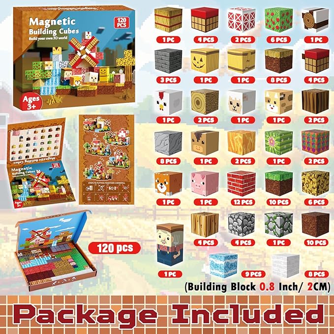 Goody King Magnetic Blocks | 120PCS Magnetic Building Blocks,Magnetic Farm Animal Homes,STEM Montessori Sensory Toys for Toddlers Kids Boys Girls Ages 3 4 5 6 7 8 9 10 Christmas Birthday Gifts