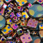 1.75 oz (50g) Mix of Unique Czech Bohemia Glass Pressed Beads, Blue Violet Pink Vitrail Sliperit, Dot Patterned, Matte and Glossy, Hand Made BCV