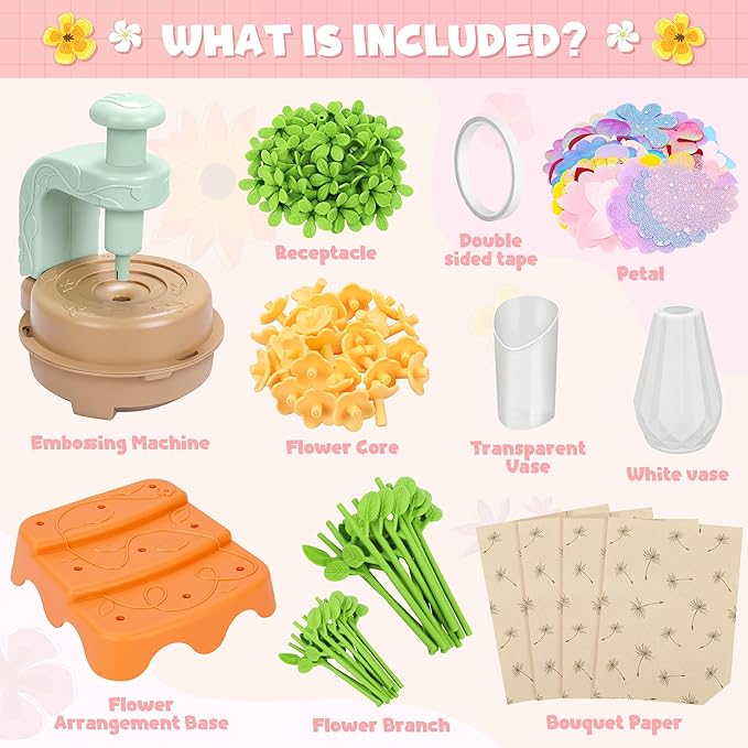 Fabric Flower Bouquets Toys, DIY Craft Kits Toys for Kids - Flowers Market Toy, Build Your Flower Bouquet, Arts & Crafts for 4 5 6 7 8 Year Toddler Girl, Educational Activity Preschool B-Day Gifts