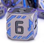 Metal DND Sci-fi Dice Set 7PCS Stripe Polyhedral Dice for Dungeons Dragons RPG Role Playing Game, Glitter D and D Dice with Gift Box D6 D8 D10 D12 D20 (Black&Blue Purple)