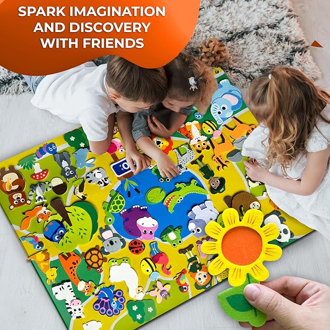 QUOKKA Zoo Felt Board for Kids 3-5 Years Old - Social Emotional Preschool Learning Activities for Ages 2-4