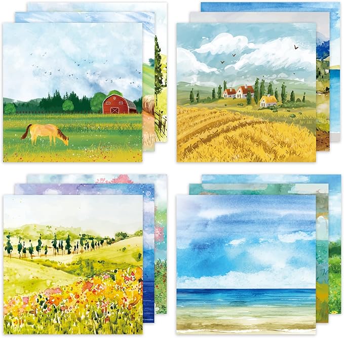 24 Sheets 12 Designs Scrapbook Paper Pad,6"×6” Single-Sided Decopodge Craft Cardstock Paper,Christmas Scrapbooking DIY Decorative Background Cardmaking Supplies.Landscape