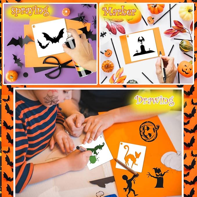 Small Stencils for Painting on Wood Reusable, 3 Inch Reusable Stencil for Craft Ornament Paint Template Stencils for Wall Card Rock Wood Signs Coasters Canvas Home Decor (Halloween)