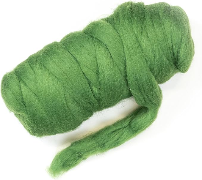 Kondoos Colored Natural wool roving, 1 lb. Best wool for needle felting, wet felting, handcrafts and spinning. (Grass green, 1 lb)