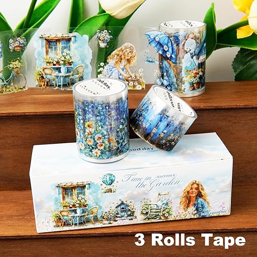 Daisy Fence PET Tape Set, 3 Rolls Pre-Cut Floral Stickers for Scrapbooking, Journaling, DIY Crafts, and Collage Art (30 mm/50 mm/55 mm)