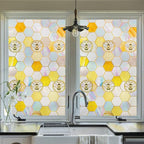 3D Stained Glass Window Privacy Film, Heat Control UV Blocking Static Cling Decorative Window Film for Bathroom,Front Door,Home Non Adhesive,16.9 x 78.7 inches Honey