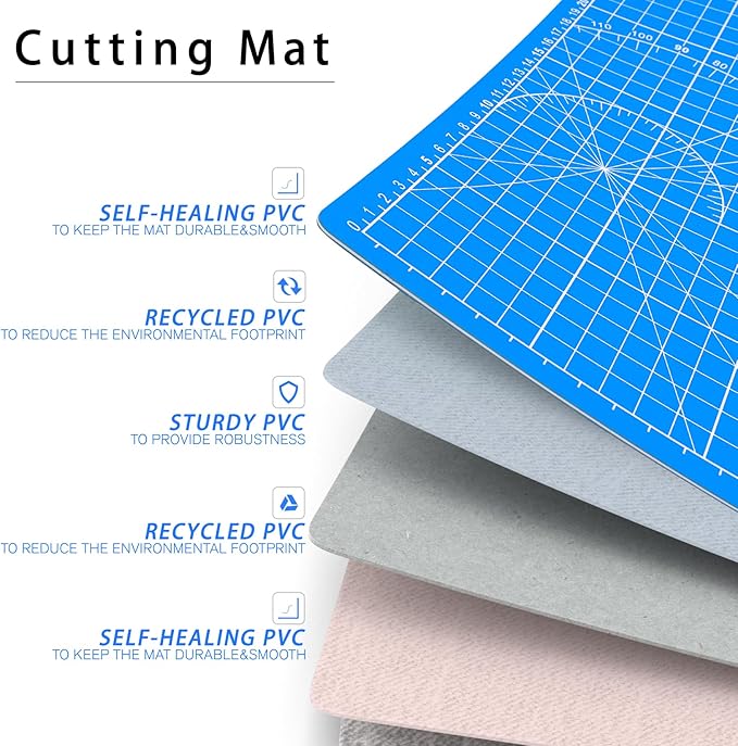 DIYSELF Cutting Mat 8in×6in, Self Healing Cutting Mat, A5 Rotary Cutting Mats for Crafts Sewing Hobby Fabric Project, 5-Ply Craft Cutting Board Double Sided, Craft Mat for Quilting