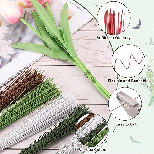 PATIKIL 32 Inch 22 Gauge Floral Stem Wire, 5 Pack/200 Pieces Bouquet Stem Paper Wrapped for DIY Crafts Flower Arrangements, Red