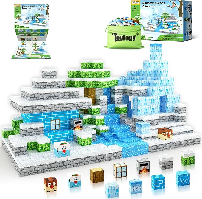 Magnetic Blocks-Build Mine Magnet World Ice Edtion,Toys for Girls Age 3 4 5 6 7 8 Princess Castle STEM Sensory Kids Games Toys for Toddler Christmas Birthday Gifts for 3+ Years Old Girls & Boys