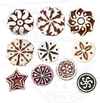 Paper Print Stamps Intricate Small Round Pattern Wood Blocks (Set of 10)