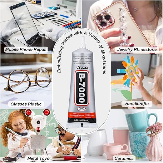 B7000 Jewelry Bead Glue for Jewelry Making, Clear 3.7 fl oz B7000+Plus Multipurpose Super Adhesive Glue for Rhinestone Crafts Fabric Metal Stone Nail Art Wood Glass (110 ml/ 3.7oz)