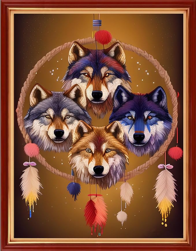 Dimensean Stamped Cross Stitch Kits Full Range of Embroidery Patterns Starter Kits for Beginners Adult or Kids DIY Cross Stitches Needlepoint Kits 11CT-Wolf Wind Chime 15.7x19.7 inch