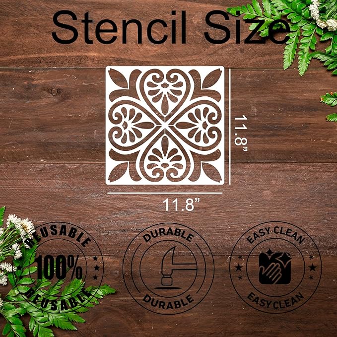 Reusable Tile Stencil 12inch Wall Stencils for Painting Large Pattern Drawing Templates for Wall Floor Home Decors