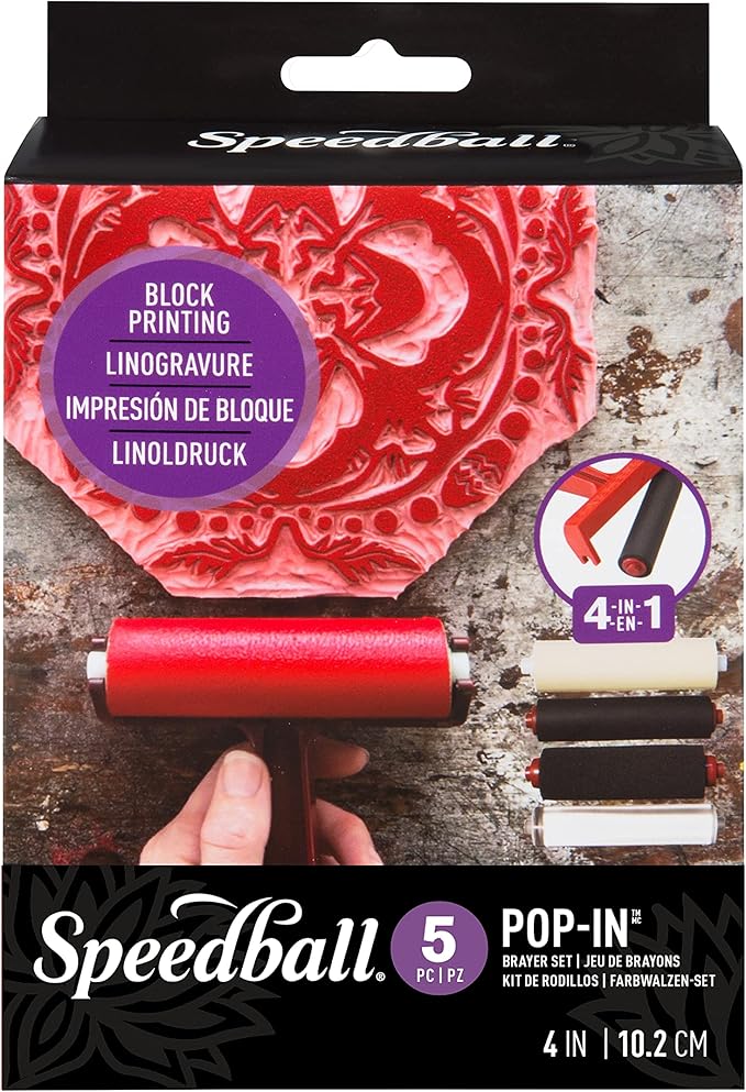 Speedball Pop-in 4" Roller Brayer Kit, Foam, Rubber, Hard Rubber & Acrylic