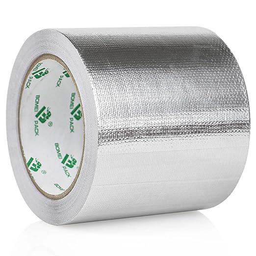 BOMEI PACK Adhesive Aluminum Foil Heat Shield Tape Barrier 4in x 66ft, Fiberglass Thermal Insulation Reflective Material High Temp