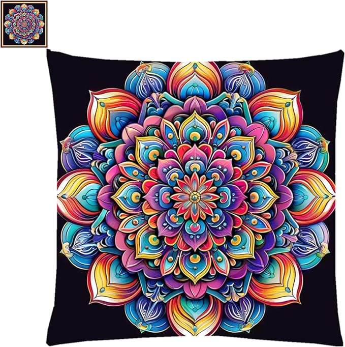 Fanxvivy Stamped Cross Stitch Kits for Adults Beginners Pillow Needlepoint Kit with Embroidery Pattern Needlework Kit Prestamped Stitches Kit 11CT Cross Stitching-Magic Mandala 18x18 inch