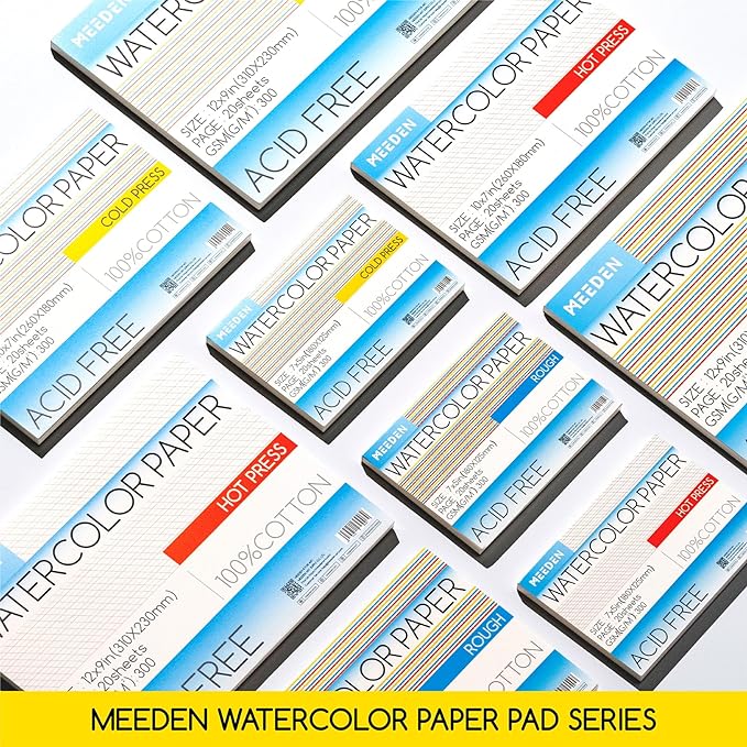 MEEDEN Watercolor Paper Block - 100% Cotton Watercolor Paper Pad of 20 Sheets, 140lb/300gsm, Acid-Free Art Paper for Watercolor, Gouache, Ink and More, 16" x 12" Cold Press