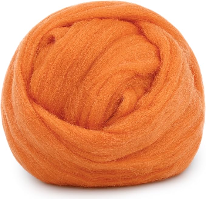 Mayboos Wool Roving Yarn, 1.76oz Colored Natural Wool Roving,Wool Felting Supplies Pure Wool Chunky Yarn for Wet Felting handcrafts and Spinning (Orange Color)
