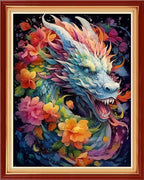 Stamped Cross Stitch Kits - Beach Night Landscape Counted Cross Stitch Kits for Beginners Adults Needlepoint Cross-Stitch Patterns-Flower Dragon 16x20 inchs