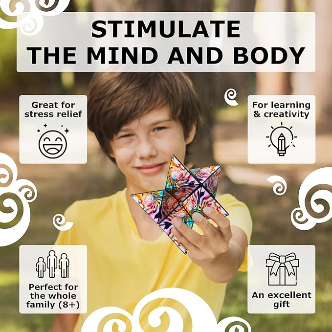 Shashibo OCTA Shape Shifting Sensory Fidget Toy – Magnetic STEM Brain Teaser Game Gift for Smart Kids 8-12, Teens and Adults with endless shape possibilities – Pairs All Shashibo Cubes (Atlantis)