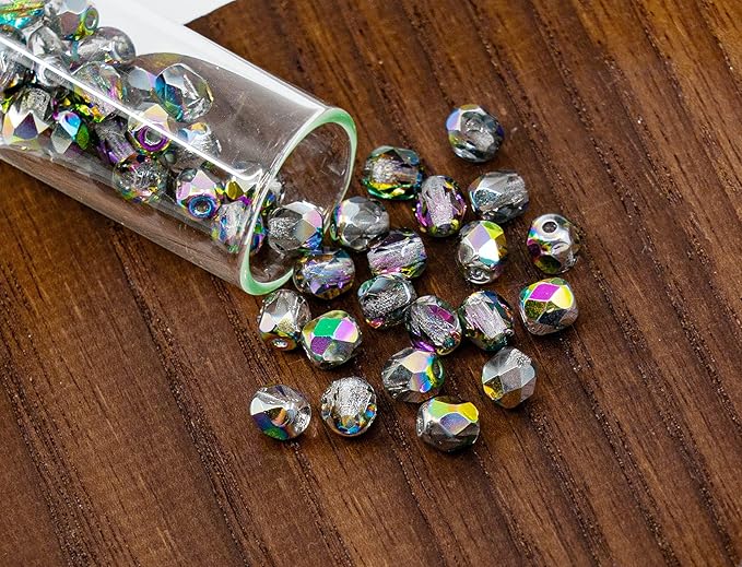100 pcs of Faceted Fire Polished Pressed Czech Glass Beads 4mm (0.16in), Crystal Vitrail 00030-28101 BCV