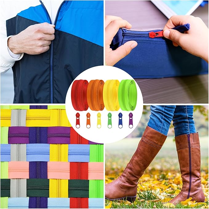 DOITEM 13.5 Yards 6 Pieces Sewing Zippers #5 Nylon Coil Zippers Assorted Zipper for Sewing with 24 Zipper Sliders for DIY Tailor Sewing Crafts Supplies, 6 Colors