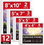 ESRICH Canvas Boards for Painting 12 Pack Art Supplies Paint Canvas 4x4, 5x5, 5x7, 8x10 Blank Large Canvases for Painting-Cotton Primed Canvas Panels for Acrylic, Oil, Gouache & Tempera.