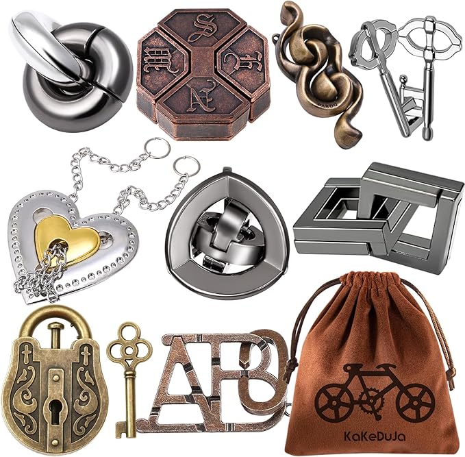 9pcs Metal Puzzle for Adult Disentanglement Puzzles Lock Puzzle Games Set Gift for Adults Teenagers