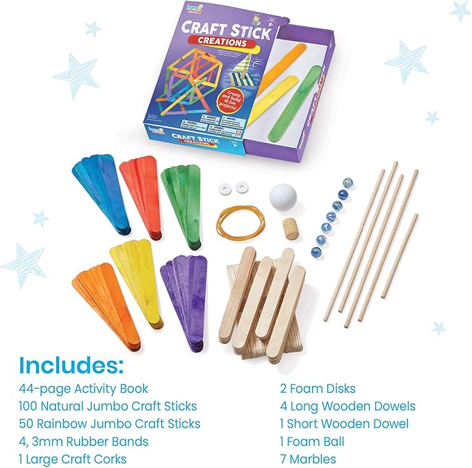 Learning Resources Craft Stick Creations 10 Science Experiments, Activity Book for Kids Ages 9-12, Jumbo Craft Stick Kit for Science, Technology, Maths & Engineering Activities, Multi-coloured