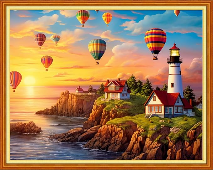 Dimxvean Stamped Cross Stitch Kits,Cross Stitch Kits for Adults Beginners,Embroidery Kits Full Range of Cross Stitch Stamped Kits Needlepoint Kits Cross Stitch Patterns-Seaside Lighthouse 16x20 inch