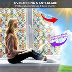 Window Privacy Film Rainbow Film Stained Glass 3D Static Cling Decorative Window Sticker for Bathroom,Front Door,Home Heat Control UV Blocking Non Adhesive,Diamond Grid 17.5 x 78.7 inches
