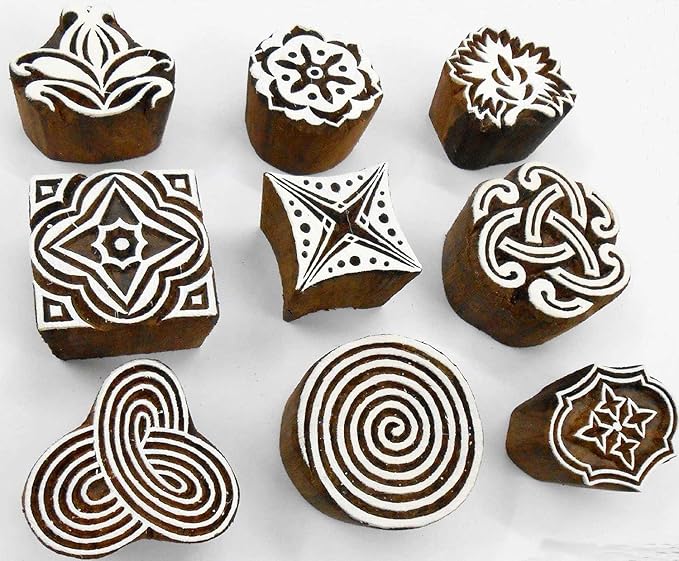 Craftsofindia® Wholesale Lot of 9 Wooden Block Stamps for Textile Printing/Scrapbooking/Henna Tattoo