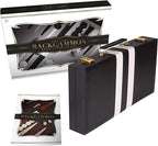Backgammon Sets for Adults with Premium Leather Case | Classic Travel Backgammon Set for Adults and Kids with Strategy & Guide | 15 Inches | Medium | Black