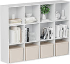 Wooden Cube Storage Organizer with Closed Back Panel, 11in Cube Shelf Opening, Bookshelf, Display Shelf,Closet Cabinet for Home and Office (Embossed White, 12-Cube 35.98L*9.45W*47.72H)