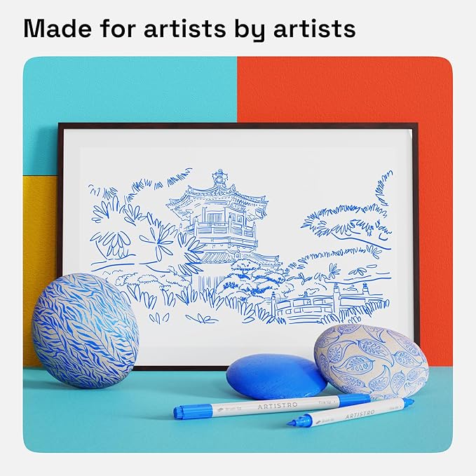 ARTISTRO 2 Blue Acrylic Paint Pens, Acrylic Paint Markers Dual Tip (Brush + Fine 1 mm), Canvas, Rock, Glass, Wood, Paper, DYI, Markers for Kids and Adults