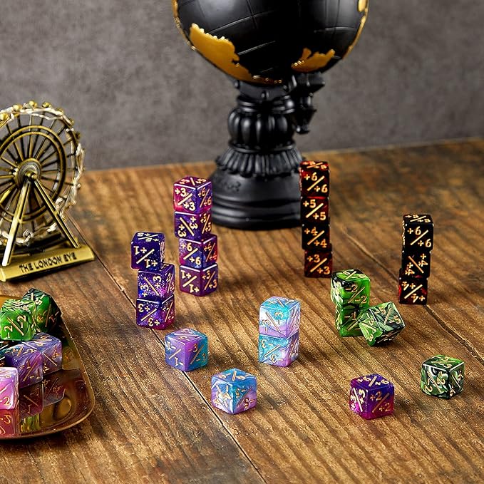 Sumind 48 Pcs Magic Life Counter Dice -1/+1 Counters Commander Buff Tokens 6 Sided Dice Loyalty Life Gifts Compatible with MTG CCG TCG Cards Gaming Accessory (Delicate Style)