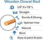 Dowel Rods Wood Sticks Wooden Dowel Rods - 1/2 x 72 Inch Unfinished Hardwood Sticks - for Crafts and DIYers - 5 Pieces by Woodpeckers