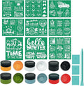 JAJADO 19pcs Christmas Stencils Chalk Paste Paint Set with Mini Squeegees, Self Adhesive Silk Screen Stencils Xmas Screen Print Mesh Transfer for Painting on Wood, Fabric, Glass, DIY Christmas Decor