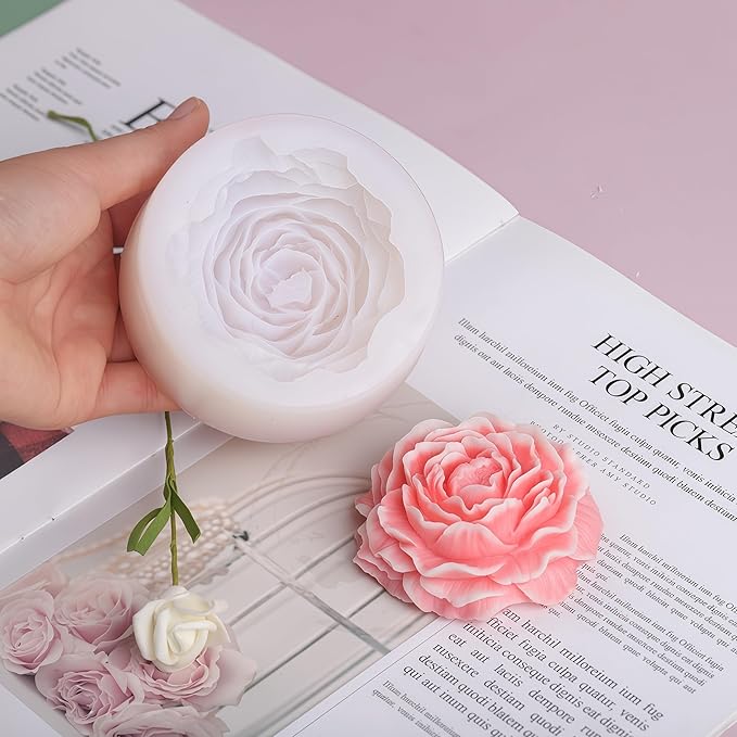 2PCS Peony Rose Flower Candle Silicone Mold Resin Soap Clay Chocolate Jelly Handmade Candle