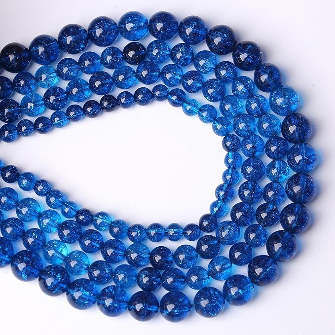 60pcs 6mm Natural Blue Crystal Crackle Quartz Stone Round Loose Beads for Jewelry Making DIY Bracelets Necklaces Energy Healing Stone Beads 15"(6mm, Blue Crackle Quartz)
