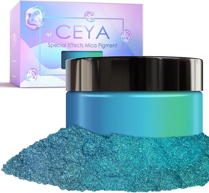 Ceya Highly Chameleon Mica Pigment, 1.8oz/ 50g Peacock Blue Teal Chrome Powder, Cosmetic Grade Pearlescent Effect Color Shift Pigment for Epoxy Resin, Makeup, Nail Polish, Soap Dye, Candle Making