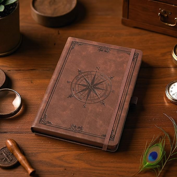 AHGXG Thick Journal Lined Notebook for Men - 320 Numbered Pages A5 College Ruled Notebook for Writing, 100gsm Paper, Vintage Leather Hardcover, for Women Work Office School, 5.75'' X 8.38''- Brown