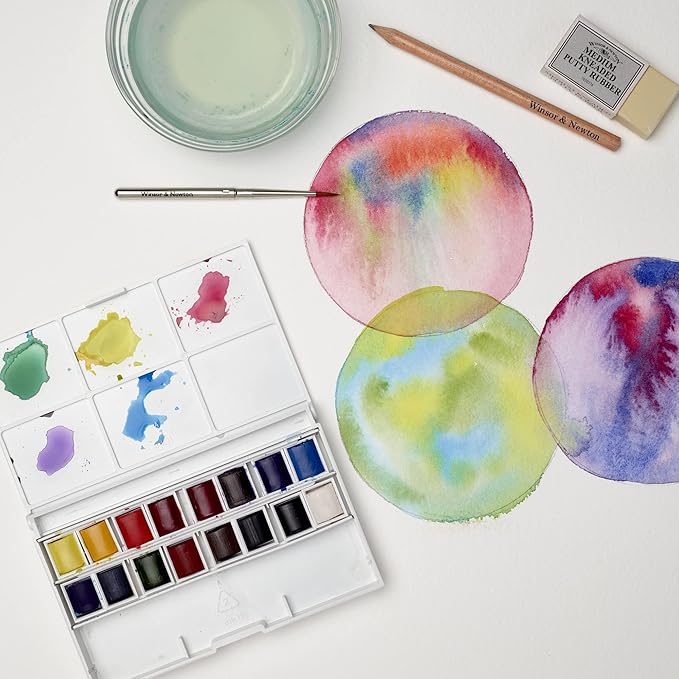 Winsor & Newton Cotman Watercolor Paint Set, Complete Pocket Set, 16 Half Pan w/ Brush, Eraser, Mixing Palette