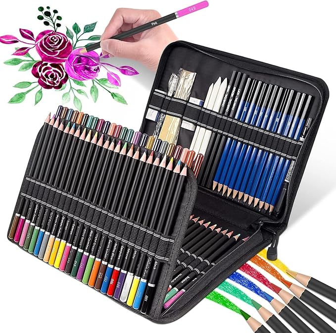 Drawing Kit,98PCS Drawing & Art Supplies Kit-Include Graphite Sketch Pencils,Colored Pencils,Charcoal Pencils Art Set and Portable Case,Ideal for Adults,Teens,Artists and Hobbyists