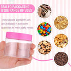 SATINIOR 12 Pack 6 oz Plastic Container Jars with Lids Round Clear Travel Cosmetic Container Slime Jars for Toiletries, Lotion, Cream, Ointments, Makeup, Rhinestone, Samples, Kitchen Storage(Pink)