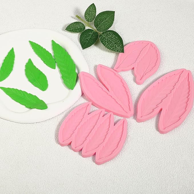 4 Pcs Fern Leaf Cake Decoration Fondant Molds, Multi-Size Leaf Silicone Molds for Baking Cookies, Candies, Chocolate, Dough, Gum, Flower Paste, DIY Resin Clay Plaster Pendant Crafts Reusable