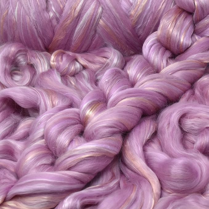 Merino Silk Luxe Tonal Designer Blend. Superfine Merino, Mulberry Silk, Tussah Silk. Top Roving for Spinning or Felting. Pastel Passion 1oz