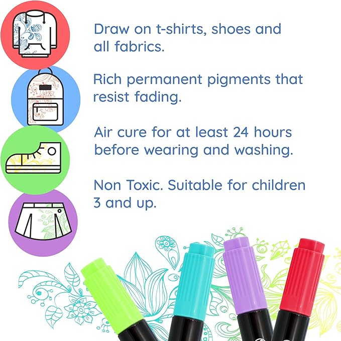 Super Markers 60 Unique Primary, Pastel, Neon Colors Dual Tip Fabric & T-Shirt Marker Set - Double-Ended Fabric Markers with Chisel Point and Fine Point Tips - Bright Vibrant Bold Permanent Ink Colors