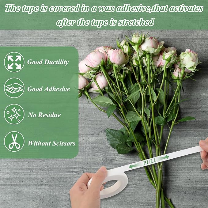 Phinus 9 Rolls Floral Tape, 1/2 Inch x 30 Yard Flower Tape, Green Floral Tape for Floral Crafts Supply, Bouquet Stem Wrapping, Wedding Bouquet (White)